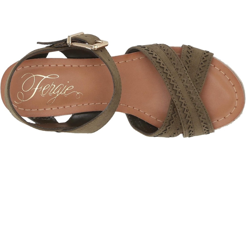 Fergie Green and Gold Wedge Sandals